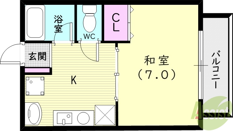 神戸市兵庫区和田崎町のアパートの間取り