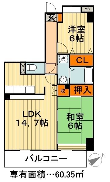 鎌ケ谷市北初富のマンションの間取り