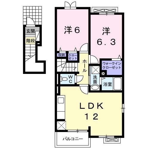 安芸高田市向原町坂のアパートの間取り