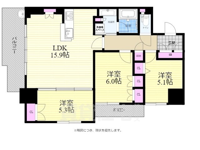 広島市中区上幟町のマンションの間取り