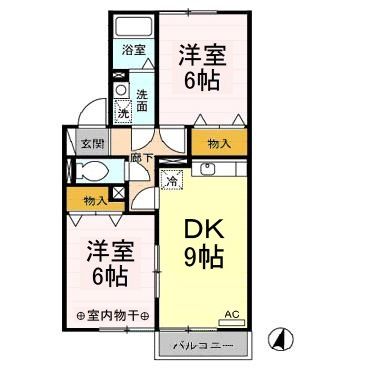 寒河江市六供町のアパートの間取り