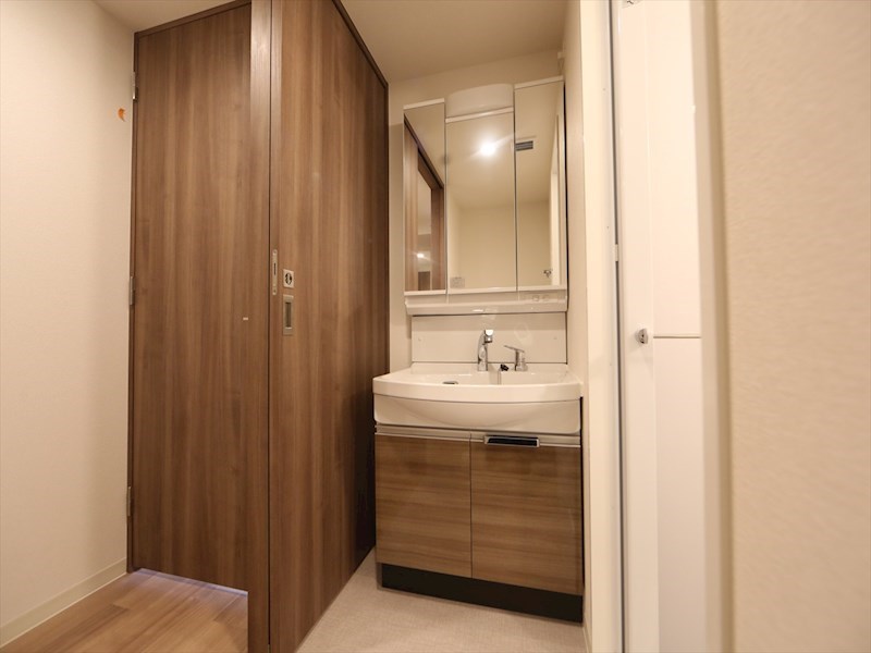 洗面設備　脱衣所　独立洗面台（シャンプードレッサー付）収納スペース有