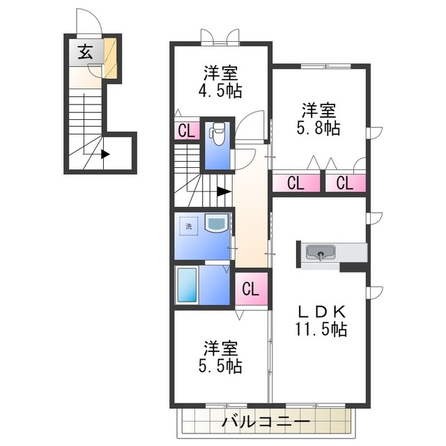 和歌山市西庄のアパートの間取り