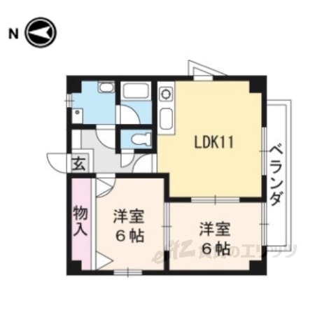 京都市北区紫竹牛若町のマンションの間取り