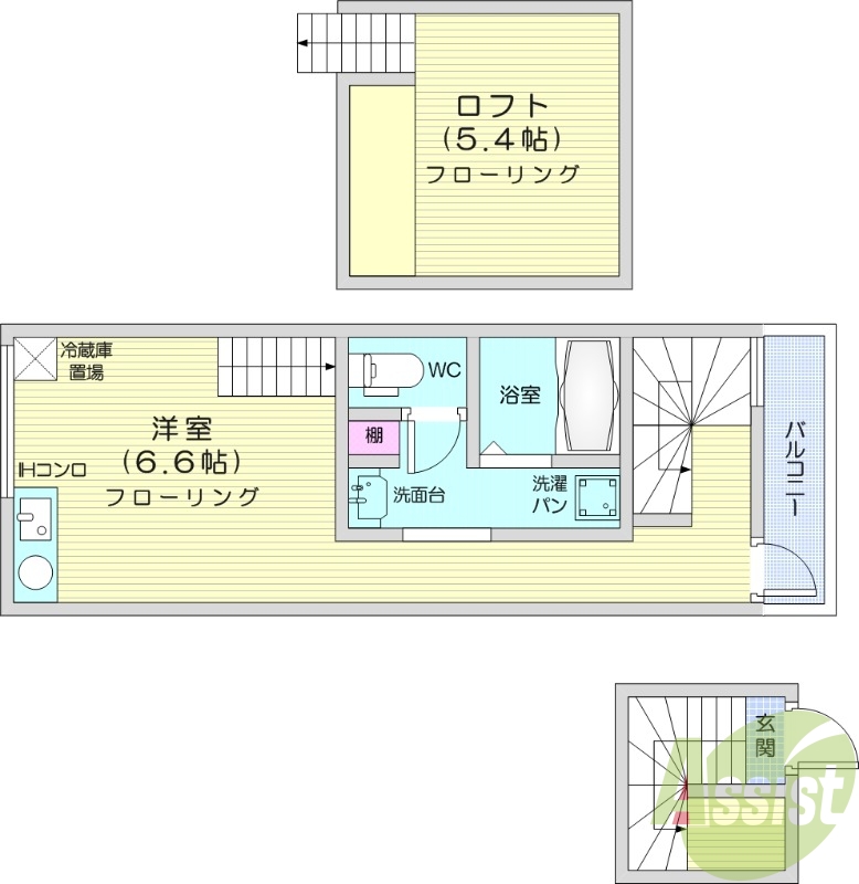 仙台市宮城野区福住町のアパートの間取り