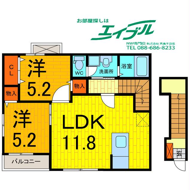 鳴門市撫養町斎田のアパートの間取り