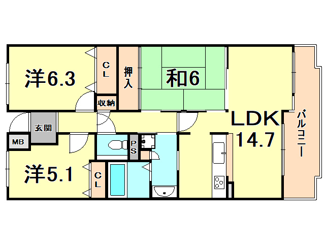 西宮市宮西町のマンションの間取り