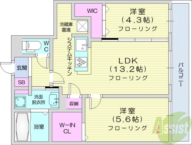 札幌市東区北十二条東のマンションの間取り