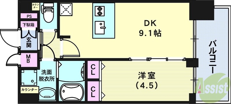 神戸市中央区筒井町のマンションの間取り