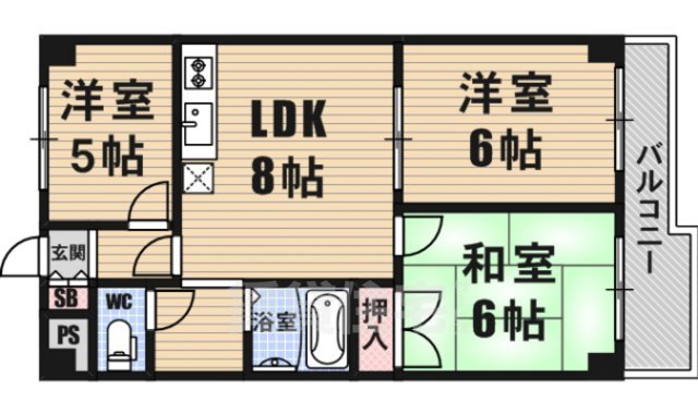 大阪市浪速区恵美須西のマンションの間取り