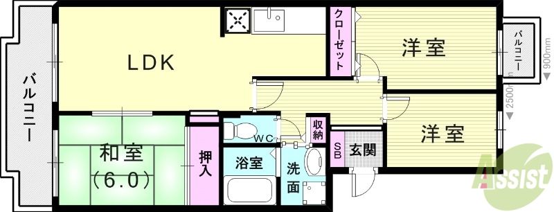 神戸市西区玉津町新方のマンションの間取り