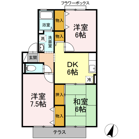 鹿児島市自由ヶ丘のアパートの間取り