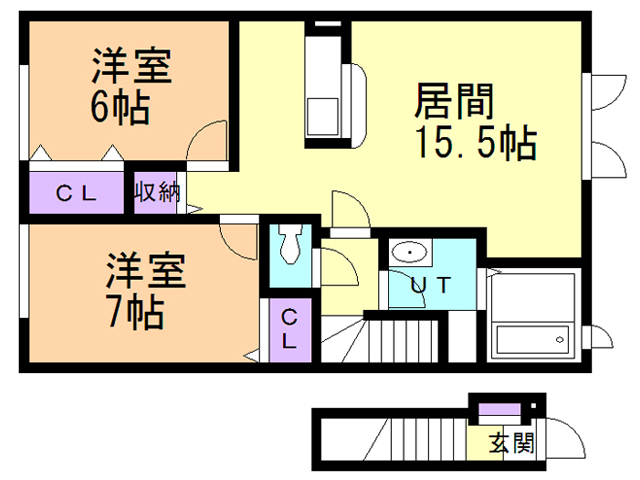 苫小牧市北栄町のアパートの間取り