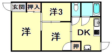 神戸市須磨区関守町のアパートの間取り