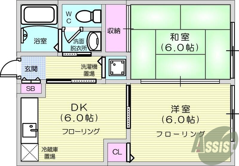 仙台市若林区遠見塚のアパートの間取り