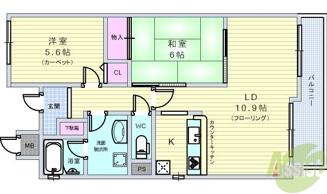 豊中市岡上の町のマンションの間取り