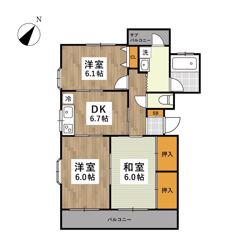 熊本市中央区新屋敷のマンションの間取り