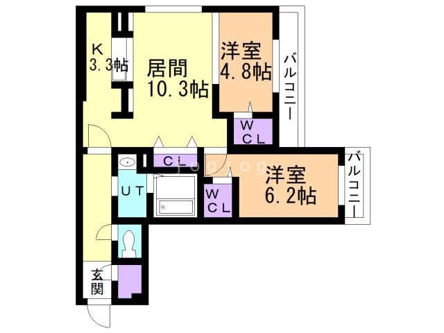 札幌市西区八軒三条東のマンションの間取り