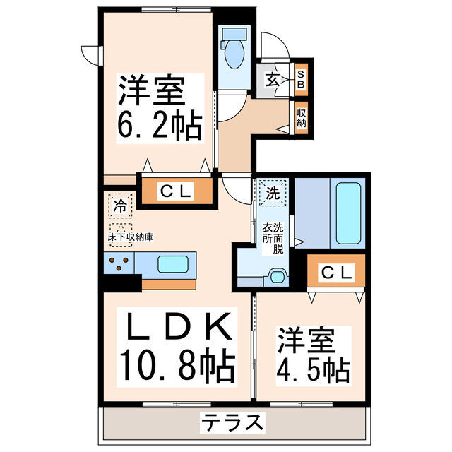 熊本市東区沼山津のアパートの間取り