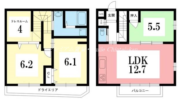 京都市左京区北白川西平井町のマンションの間取り