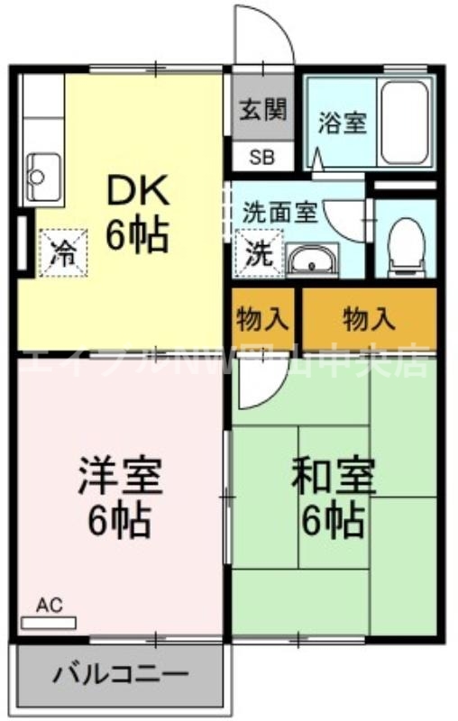 岡山市北区東花尻のアパートの間取り