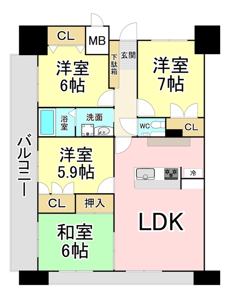 北九州市小倉北区大手町のマンションの間取り