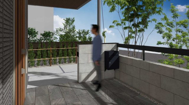 玄関　完成予想パースです。現況優先です。