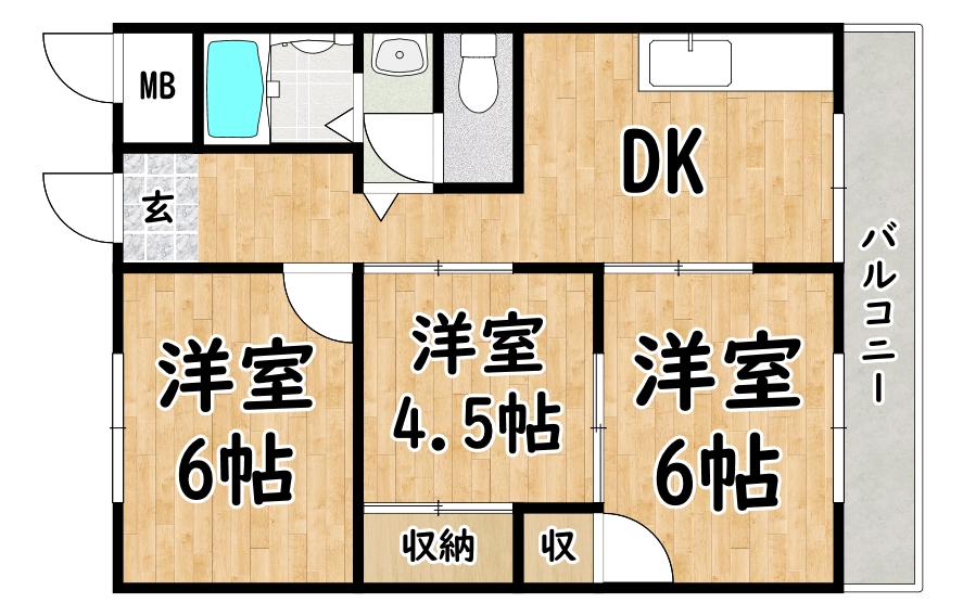 地下鉄谷町線 喜連瓜破駅 徒歩7分 6階建 築44年の間取り写真