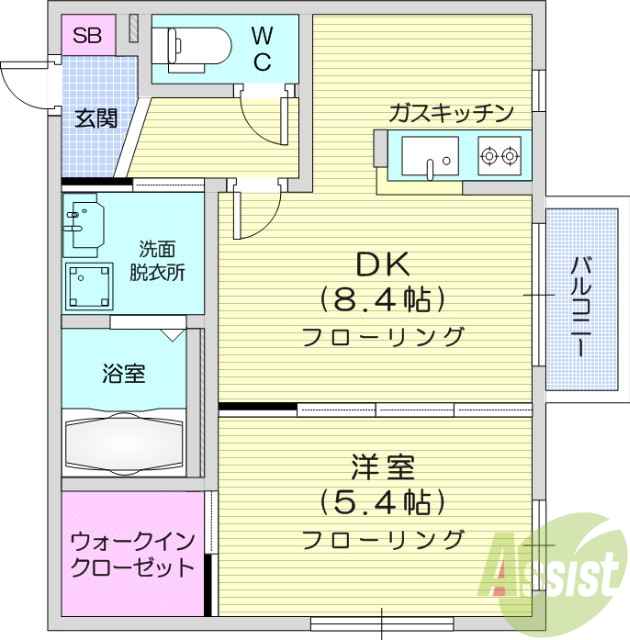 仙台市宮城野区二の森のアパートの間取り