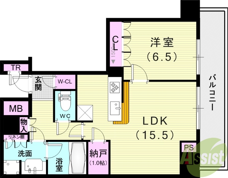 神戸市中央区東川崎町のマンションの間取り