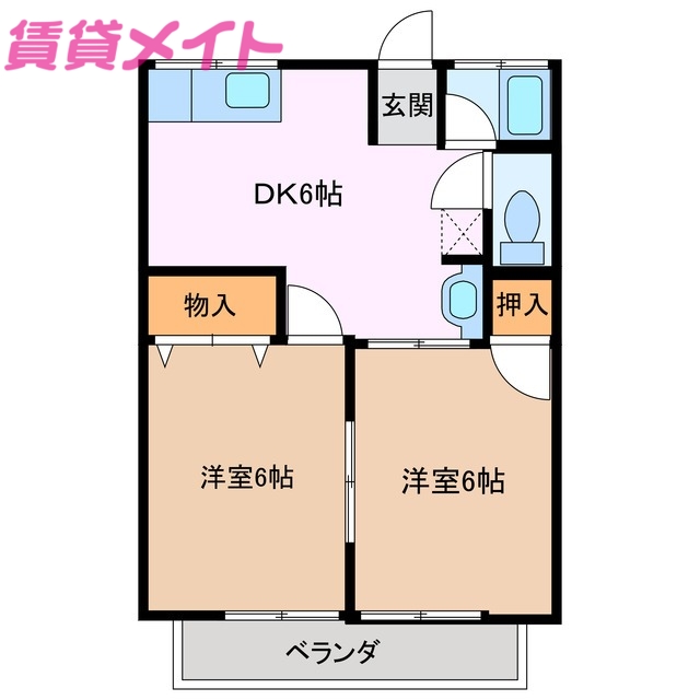 鈴鹿市弓削のアパートの間取り