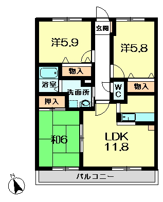 近鉄京都線 高の原駅 バス乗車時間：22分 最寄りバス停で下車 徒歩1分 3階建 築25年の間取り写真