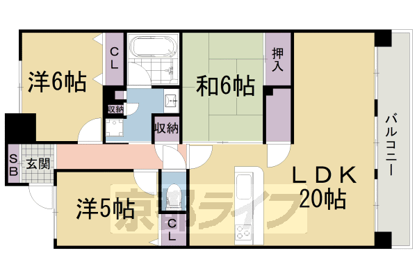 宇治市木幡のマンションの間取り