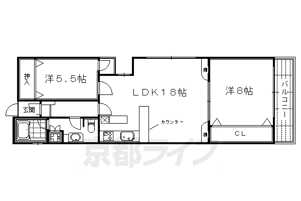 京都市中京区俵屋町のマンションの間取り