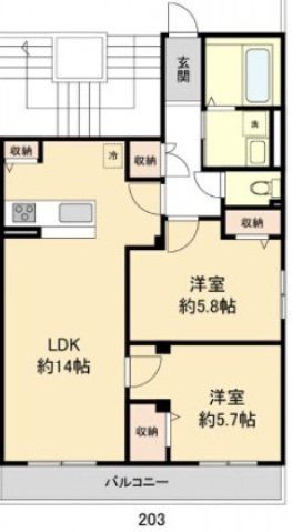 東大阪市小若江のアパートの間取り