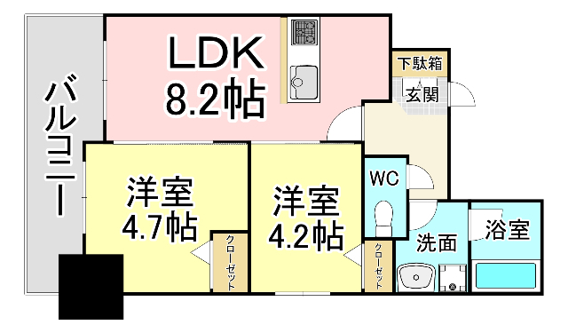 北九州市小倉北区紺屋町のマンションの間取り