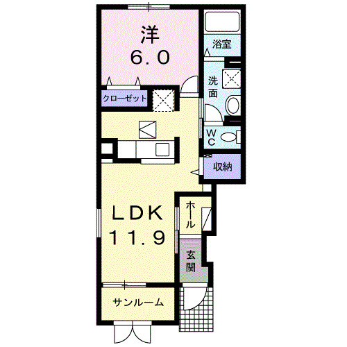 高岡市下牧野のアパートの間取り