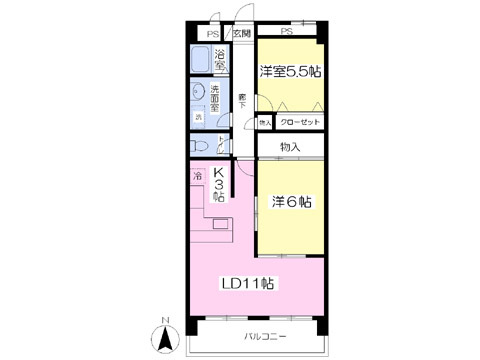 松山市永木町のマンションの間取り