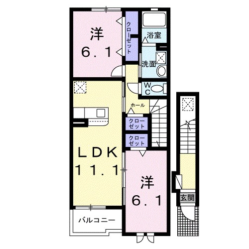 神戸市北区山田町下谷上のアパートの間取り