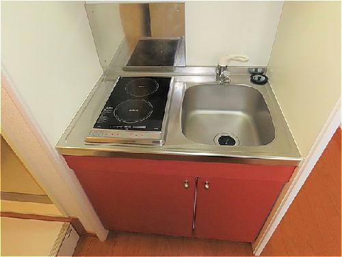 キッチン　2口の電気コンロまたはIHコンロとなります