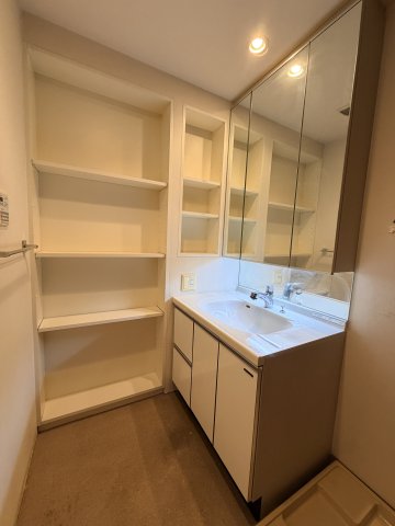 洗面設備　収納豊富な独立洗面化粧室