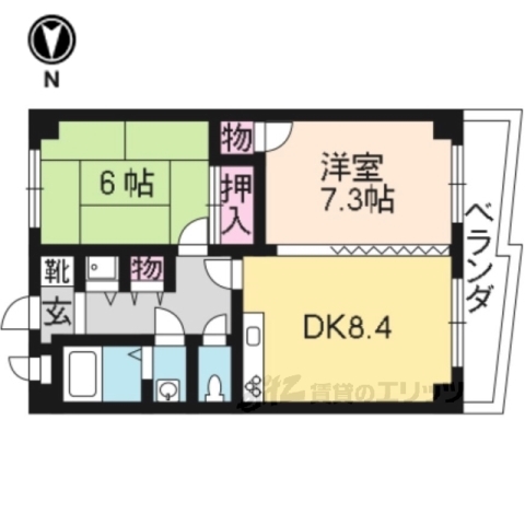 京都市北区衣笠御所ノ内町のマンションの間取り