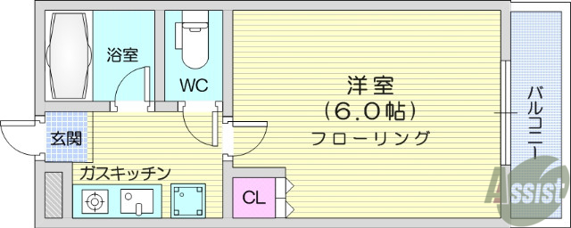 仙台市宮城野区小田原のマンションの間取り