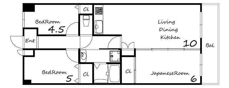 豊中市浜のマンションの間取り