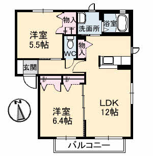 津山市神戸のアパートの間取り