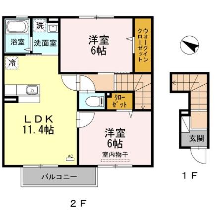 岡山市南区迫川のアパートの間取り