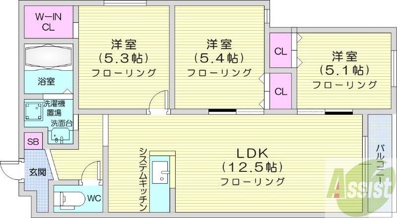 地下鉄東豊線 東区役所前駅 徒歩14分 4階建 築5年の間取り写真