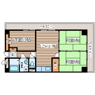 仙台市青葉区堤通雨宮町のマンションの間取り