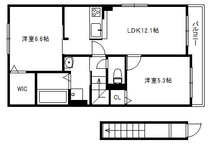 京都市北区西賀茂川上町のアパートの間取り