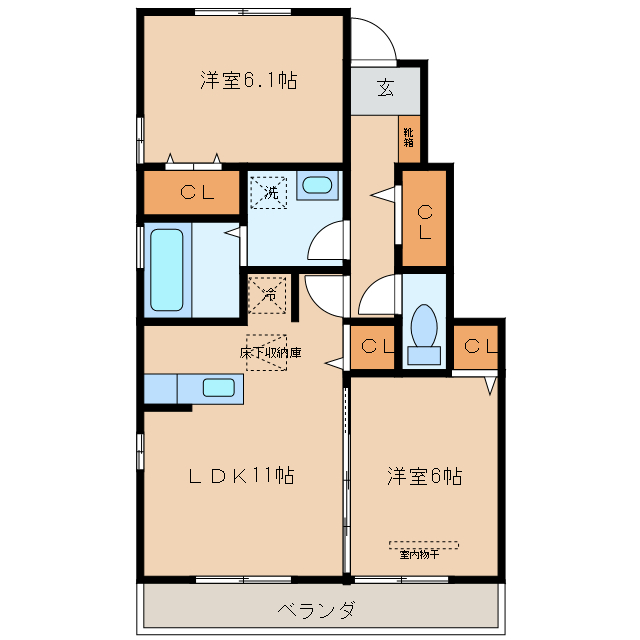 岩国市門前町のアパートの間取り